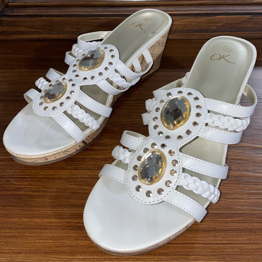 White Slide-On Wedge Sandals | Size 9M | Its OK Brand | Glam Gem Style!